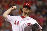 Cincinnati Reds pitcher Mike Leake throws against the Florida Marlins in the first inning of a baseball game Saturday, Aug. 14, 2010 in Cincinnati. (AP Photo/David Kohl)