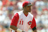 CINCINNATI, OH - FILE:  Barry Larkin #11 of the Cincinnati Reds focuses on home plate as he prepares for a play during the interleague game against the Texas Rangers at the Great American Ball Park in Cincinnati, Ohio. It was reported that former Cincinnati Reds shortstop Barry Larkin was elected to the Baseball Hall of Fame.  (Photo by Matthew Stockman/Getty Images)