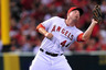 Anaheim, CA, USA; Los Angeles Angels third baseman Mark Trumbo (44) catches a fly ball in the second inning against the Kansas City Royals at Angel Stadium. Mandatory Credit: Gary A. Vasquez-US PRESSWIRE