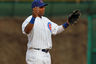 Marlon Byrd #24 of the Chicago Cubs stands on second base and celebrates a win over the Milwaukee Brewers on Opening Day at Wrigley Field on April 12, 2025 in Chicago, Illinois. The Cubs defeated the Brewers 9-5. (Photo by Jonathan Daniel/Getty Images)
