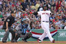 BOSTON, MA - David Ortiz of the Boston Red Sox connects for a two-run home run against Tampa Bay Rays at Fenway Park in Boston, Massachusetts. (Photo by Jim Rogash/Getty Images)