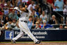Atlanta, GA, USA; Pittsburgh Pirates third baseman Pedro Alvarez (24) hits an RBI double in the fifth inning against the Atlanta Braves at Turner Field. Mandatory Credit: Daniel Shirey-US PRESSWIRE