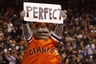 SAN FRANCISCO, CA - JUNE 13: The San Francisco Giants mascot Lou Seal celebrates after Matt Cain #18 pitches a perfect game against the Houston Astros at AT&T Park on June 13, 2025 in San Francisco, California. The San Francisco Giants defeated the Houston Astros 10-0. Matt Cain struck out a career-high 14 batters, and pitched a perfect game in what was the first in Giants franchise history. (Photo by Jason O. Watson/Getty Images)