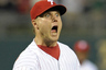 Philadelphia, PA USA; Philadelphia Phillies relief pitcher Jonathan Papelbon celebrates the final out to get the save against the Milwaukee Brewers at Citizens Bank Park. The Phillies defeated the Brewers 7-6. Credit: Eric Hartline-US PRESSWIRE