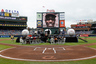 Hall of Famer Hank Aaron is honored prior to the MLB Civil Rights between the Atlanta Braves and the Philadelphia Phillies at Turner Field in Atlanta, Georgia.  (Photo by Kevin C. Cox/Getty Images)