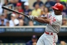 Minneapolis, MN, USA: Philadelphia Phillies left fielder Juan Pierre hits a single against the Minnesota Twins at Target Field. Credit: Jesse Johnson-US PRESSWIRE